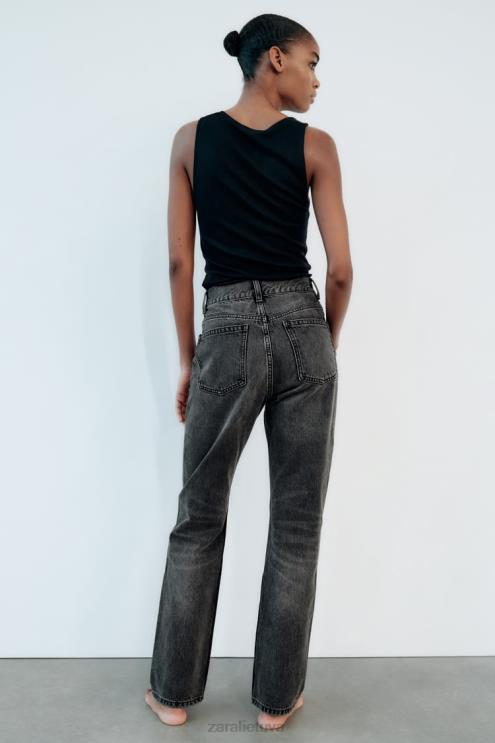 moterys Zara aukštai pakylantys, tiesių kojų džinsai antracito pilka apranga 4N488523
