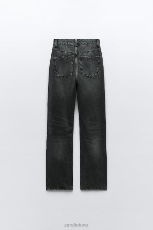 moterys Zara aukštai pakylantys, tiesių kojų džinsai antracito pilka apranga 4N488523