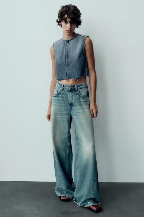 moterys Zara mažo aukščio itin plačiomis kojomis trf džinsai mėlyna apranga 4N488503