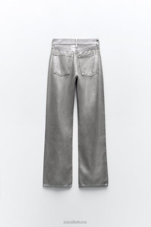moterys Zara metaliniai trf vidutinio aukščio džinsai plačiomis kojomis sidabras apranga 4N488522