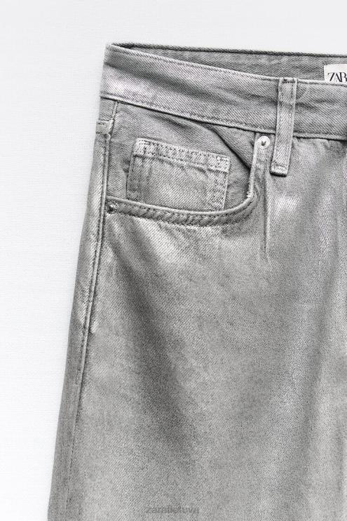 moterys Zara metaliniai trf vidutinio aukščio džinsai plačiomis kojomis sidabras apranga 4N488522