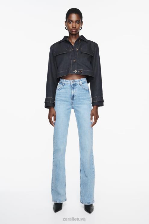 moterys Zara platėjantys džinsai aukštu juosmeniu z1975 šviesiai mėlynas apranga 4N488869