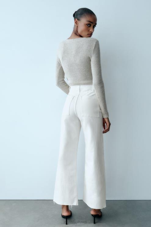 moterys Zara tiesūs zw marine džinsai aukštu juosmeniu ekru apranga 4N488514