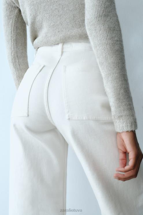 moterys Zara tiesūs zw marine džinsai aukštu juosmeniu ekru apranga 4N488514