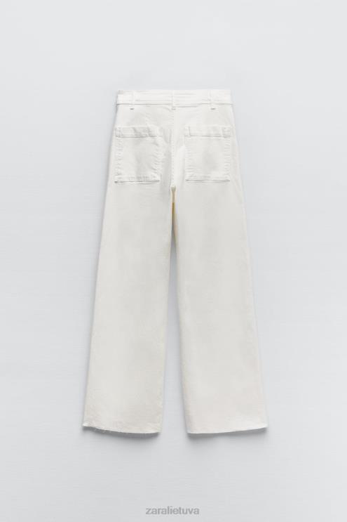 moterys Zara tiesūs zw marine džinsai aukštu juosmeniu ekru apranga 4N488514