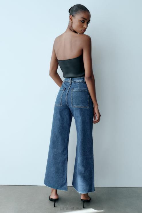 moterys Zara tiesūs zw marine džinsai aukštu juosmeniu mėlyna apranga 4N488512