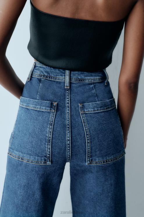 moterys Zara tiesūs zw marine džinsai aukštu juosmeniu mėlyna apranga 4N488512