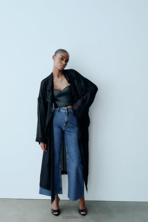 moterys Zara tiesūs zw marine džinsai aukštu juosmeniu mėlyna apranga 4N488512