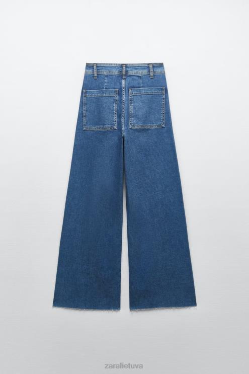 moterys Zara tiesūs zw marine džinsai aukštu juosmeniu mėlyna apranga 4N488512