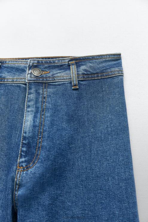 moterys Zara tiesūs zw marine džinsai aukštu juosmeniu mėlyna apranga 4N488512