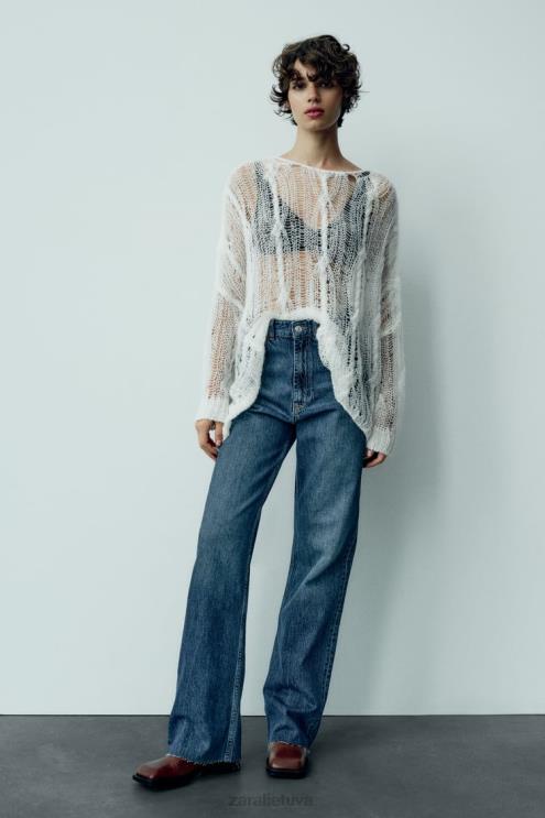 moterys Zara trf aukšti džinsai plačiomis kojomis tamsiai mėlyna apranga 4N488504