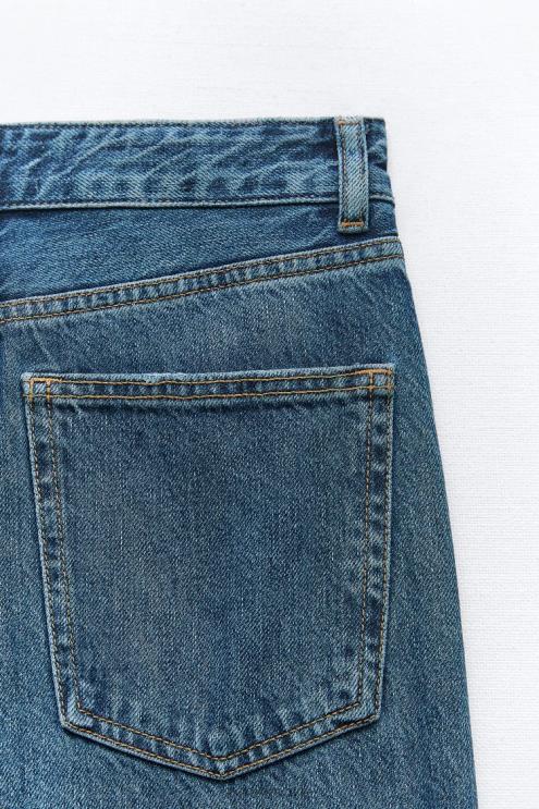 moterys Zara trf aukšti džinsai plačiomis kojomis tamsiai mėlyna apranga 4N488504