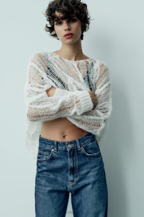 moterys Zara trf aukšti džinsai plačiomis kojomis tamsiai mėlyna apranga 4N488504