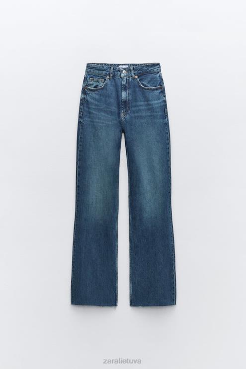 moterys Zara trf aukšti džinsai plačiomis kojomis tamsiai mėlyna apranga 4N488504