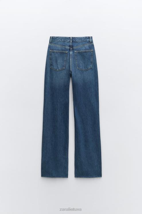 moterys Zara trf aukšti džinsai plačiomis kojomis tamsiai mėlyna apranga 4N488504