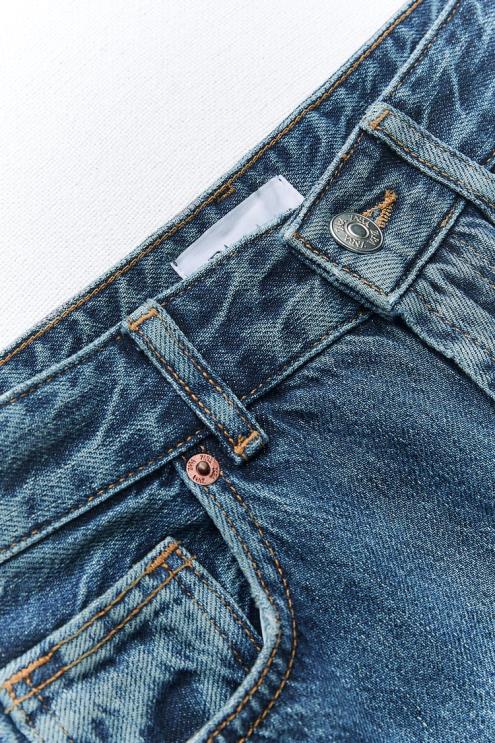 moterys Zara trf aukšti džinsai plačiomis kojomis tamsiai mėlyna apranga 4N488504