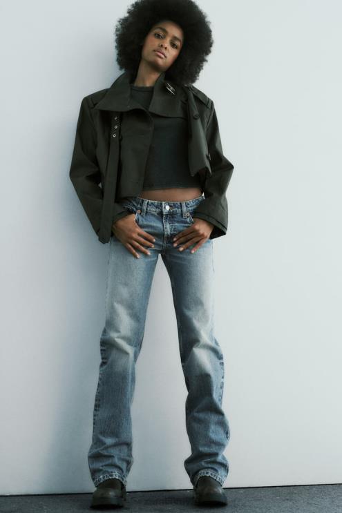 moterys Zara trf žemo aukščio tiesaus kirpimo džinsai mėlyna apranga 4N488510