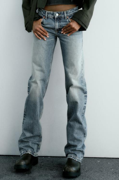 moterys Zara trf žemo aukščio tiesaus kirpimo džinsai mėlyna apranga 4N488510