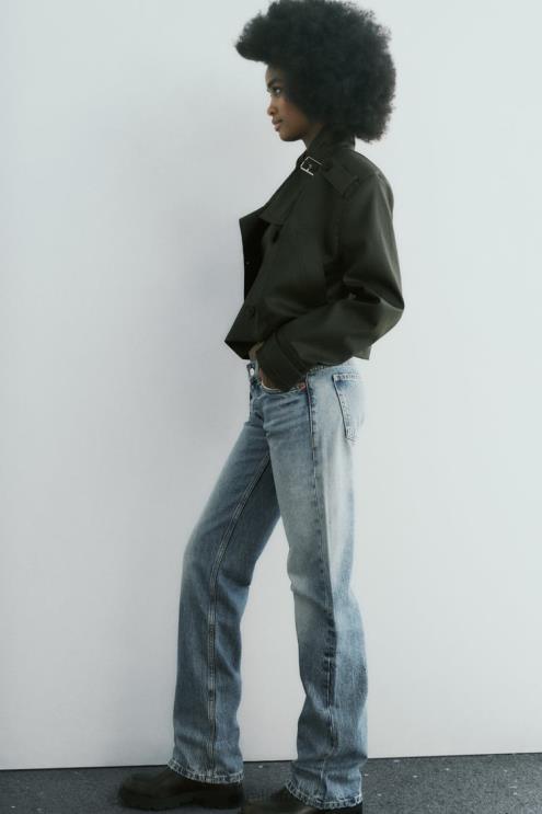 moterys Zara trf žemo aukščio tiesaus kirpimo džinsai mėlyna apranga 4N488510