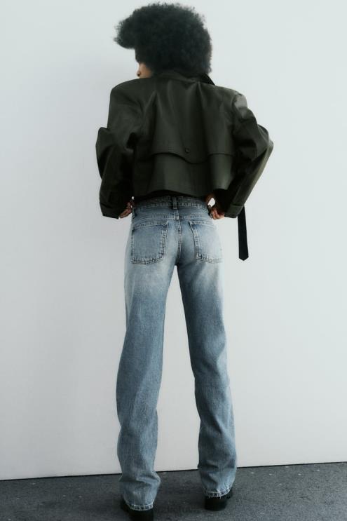 moterys Zara trf žemo aukščio tiesaus kirpimo džinsai mėlyna apranga 4N488510