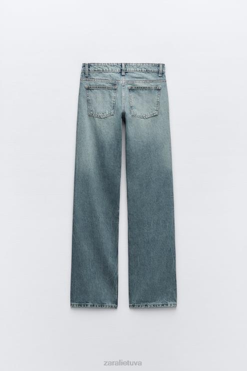 moterys Zara trf žemo aukščio tiesaus kirpimo džinsai mėlyna apranga 4N488510