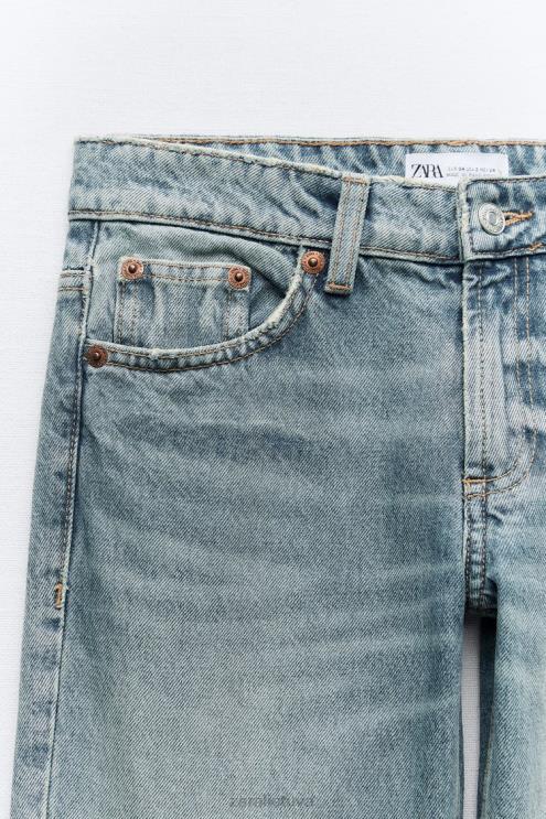 moterys Zara trf žemo aukščio tiesaus kirpimo džinsai mėlyna apranga 4N488510