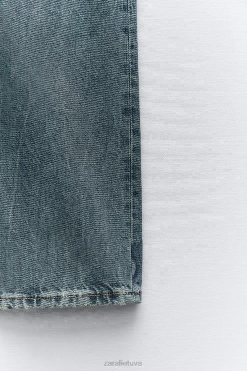 moterys Zara trf žemo aukščio tiesaus kirpimo džinsai mėlyna apranga 4N488510