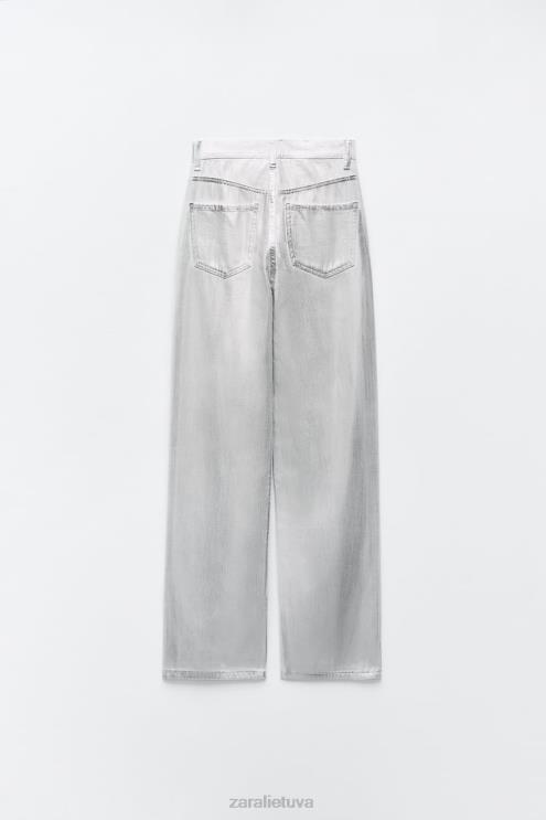 moterys Zara trf metaliniai aukšti džinsai baltas apranga 4N488520