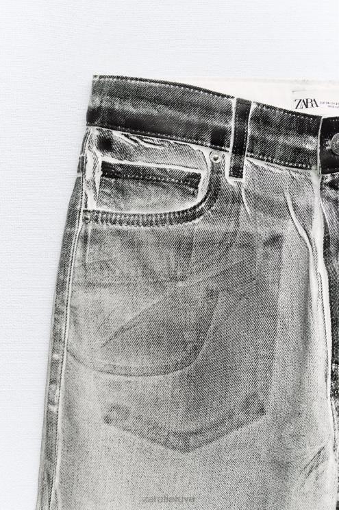 moterys Zara trf metaliniai aukšti džinsai juodas apranga 4N488521