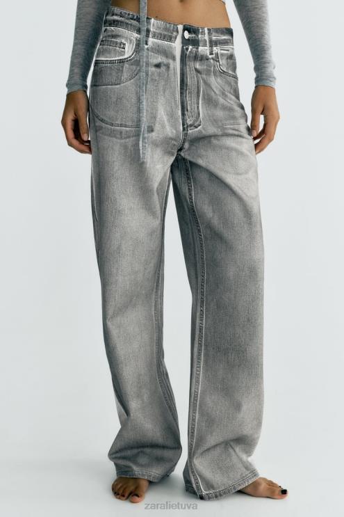 moterys Zara trf metaliniai aukšti džinsai juodas apranga 4N488521