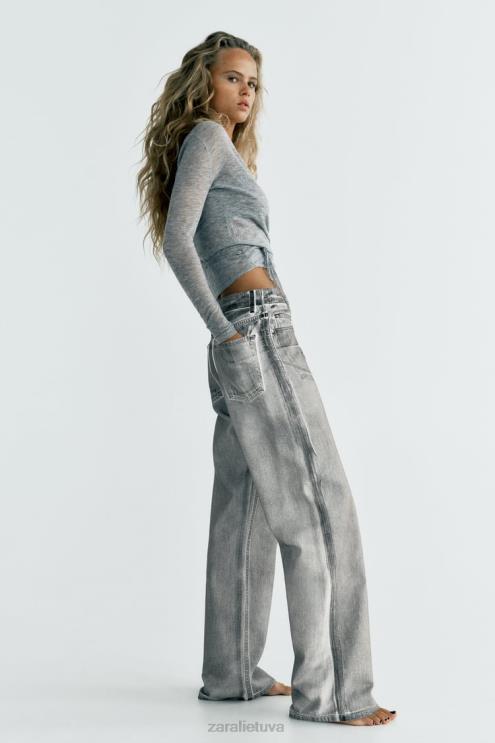 moterys Zara trf metaliniai aukšti džinsai juodas apranga 4N488521