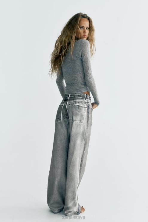 moterys Zara trf metaliniai aukšti džinsai juodas apranga 4N488521