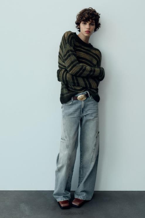 moterys Zara vidutinio aukščio trf cargo džinsai mėlyna apranga 4N488505