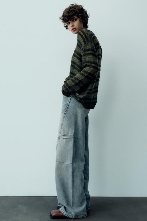 moterys Zara vidutinio aukščio trf cargo džinsai mėlyna apranga 4N488505