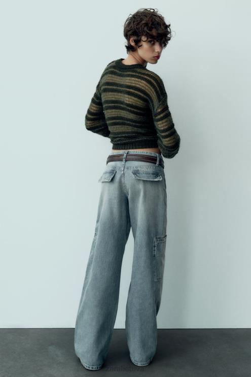 moterys Zara vidutinio aukščio trf cargo džinsai mėlyna apranga 4N488505