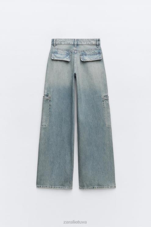 moterys Zara vidutinio aukščio trf cargo džinsai mėlyna apranga 4N488505