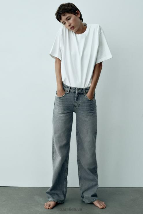 moterys Zara viso ilgio TRf vidutinio aukščio džinsai plačiomis kojomis mėlyna apranga 4N488867