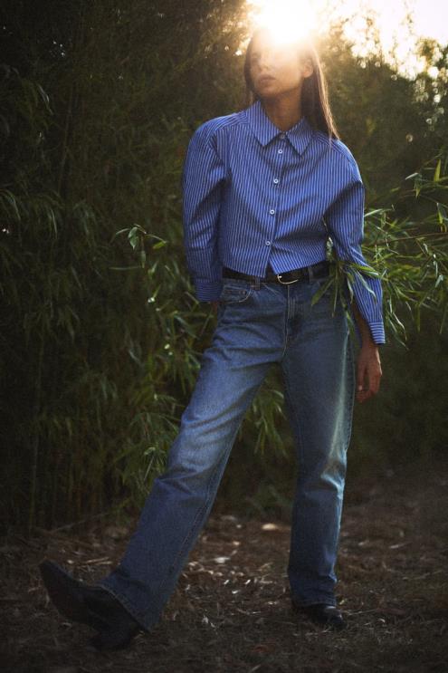 moterys Zara z1975 aukšti, plataus ilgio džinsai mėlyna apranga 4N488507