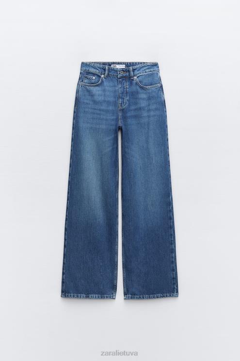 moterys Zara z1975 aukšti, plataus ilgio džinsai mėlyna apranga 4N488507
