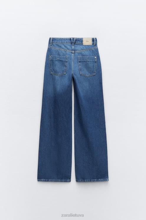 moterys Zara z1975 aukšti, plataus ilgio džinsai mėlyna apranga 4N488507