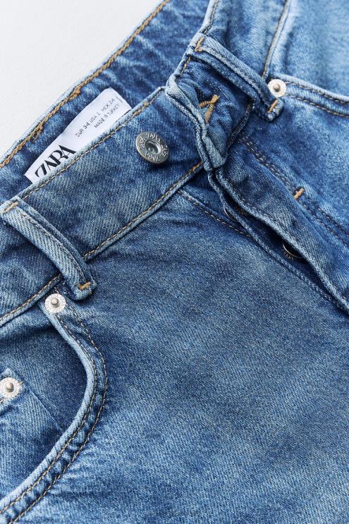 moterys Zara z1975 aukšti, plataus ilgio džinsai mėlyna apranga 4N488507