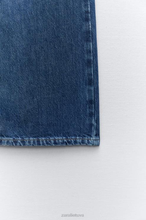 moterys Zara z1975 aukšti, plataus ilgio džinsai mėlyna apranga 4N488507
