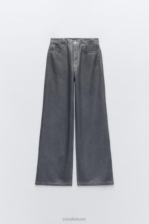 moterys Zara z1975 aukšti, tiesaus kirpimo metaliniai džinsai pilka apranga 4N488509