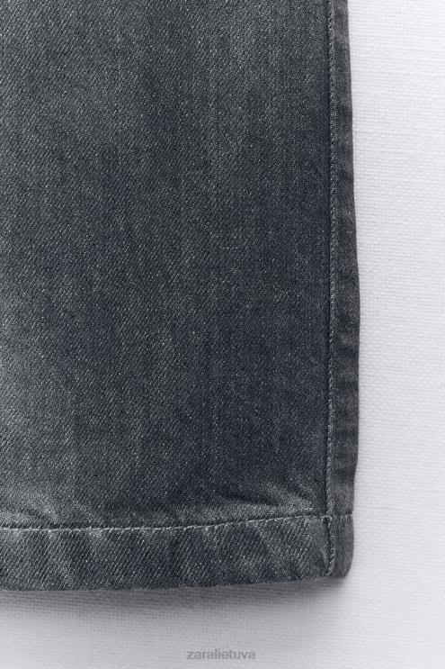 moterys Zara z1975 aukšti, tiesaus kirpimo metaliniai džinsai pilka apranga 4N488509