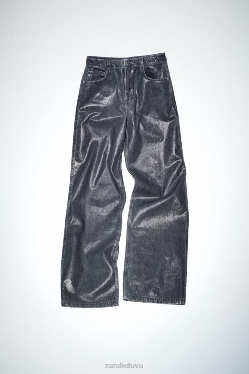 moterys Zara z1975 aukšti, tiesaus kirpimo metaliniai džinsai pilka apranga 4N488509