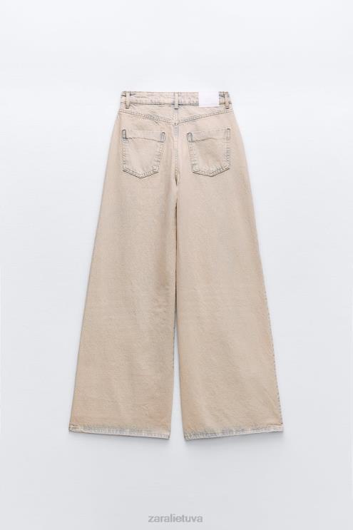 moterys Zara z1975 perdažyti palazzo džinsai rožinis apranga 4N488508