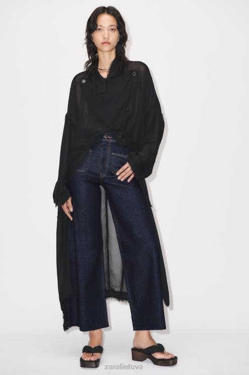 moterys Zara zw marine aukšti tiesūs kišeniniai džinsai mėlyna apranga 4N488517