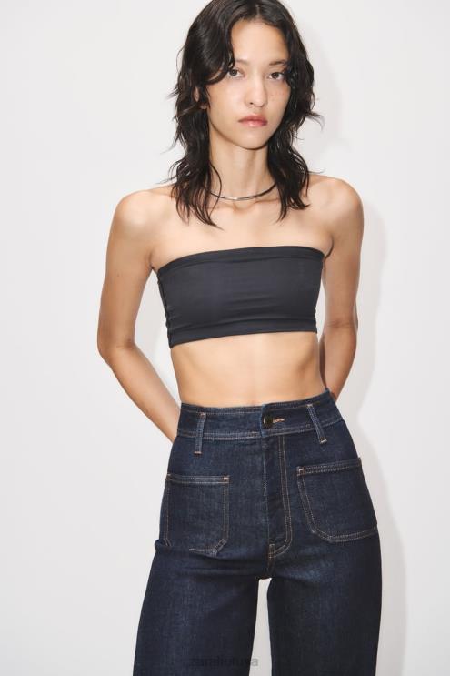 moterys Zara zw marine aukšti tiesūs kišeniniai džinsai mėlyna apranga 4N488517