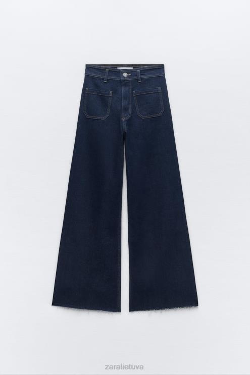 moterys Zara zw marine aukšti tiesūs kišeniniai džinsai mėlyna apranga 4N488517