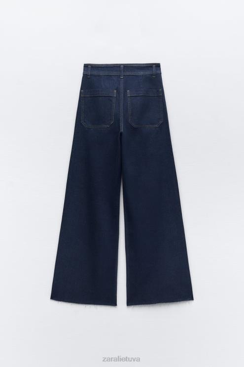moterys Zara zw marine aukšti tiesūs kišeniniai džinsai mėlyna apranga 4N488517